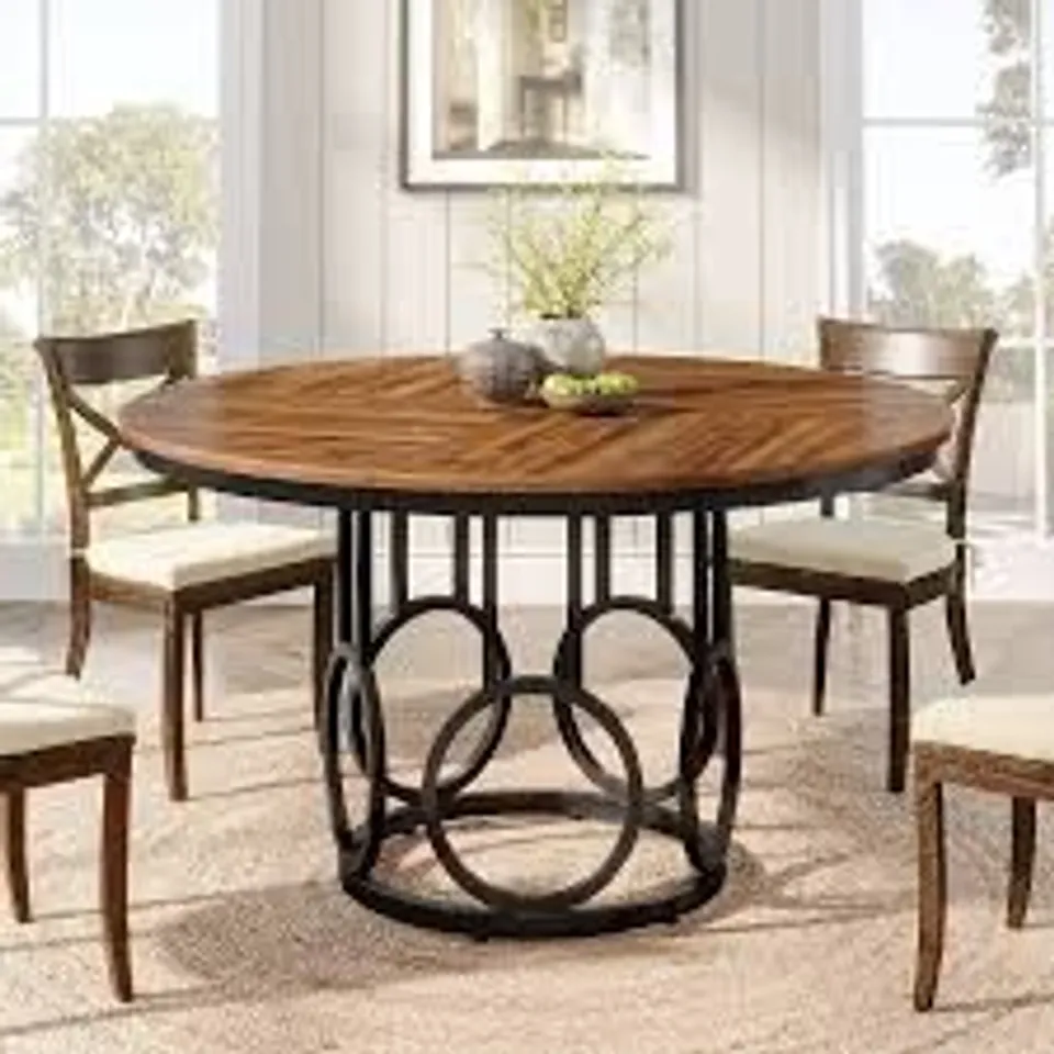 BOXED ROUND METAL BASE DINING TABLE 
