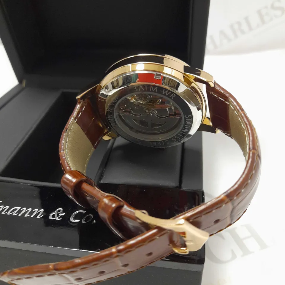ZIHLMANN & CO GOLD EFFECT SKELETON BROWN LEATHER STRAP WRISTWATCH