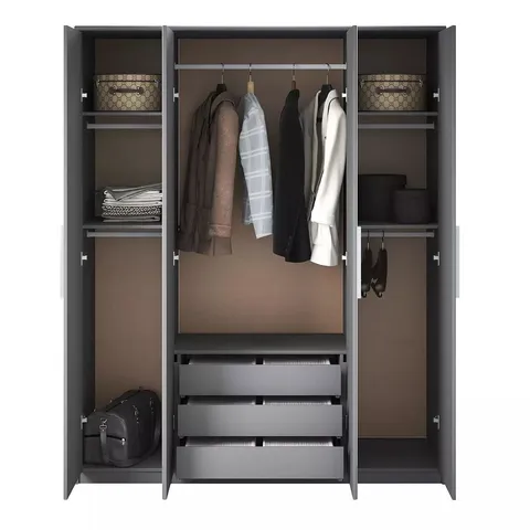BOXED PRAGUE MIRROR/BLACK 4 DOOR WARDROBE (4 BOXES)