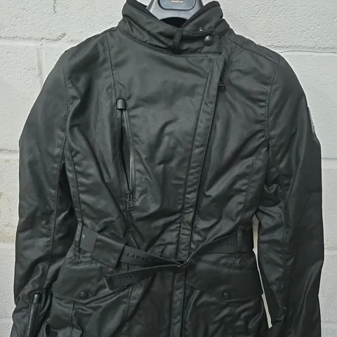 BELSTAFF BLACK WAXED COTTON JACKET WITH BELT – SIZE 6 