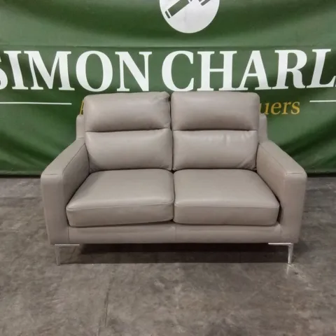 QUALITY DESIGNER ITALIAN MADE ALESSANDRO 2 SEATER LEATHER SOFA - DOVE GREY