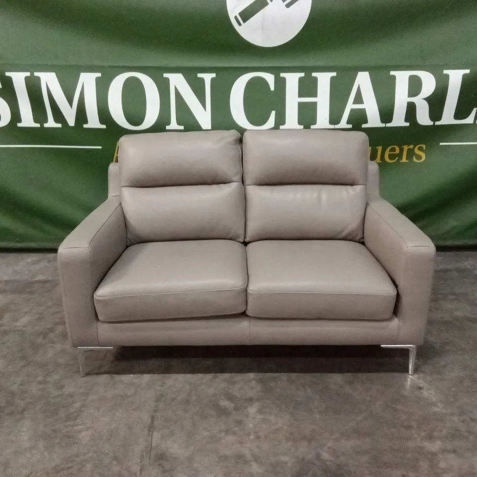 QUALITY DESIGNER ITALIAN MADE ALESSANDRO 2 SEATER LEATHER SOFA - DOVE GREY