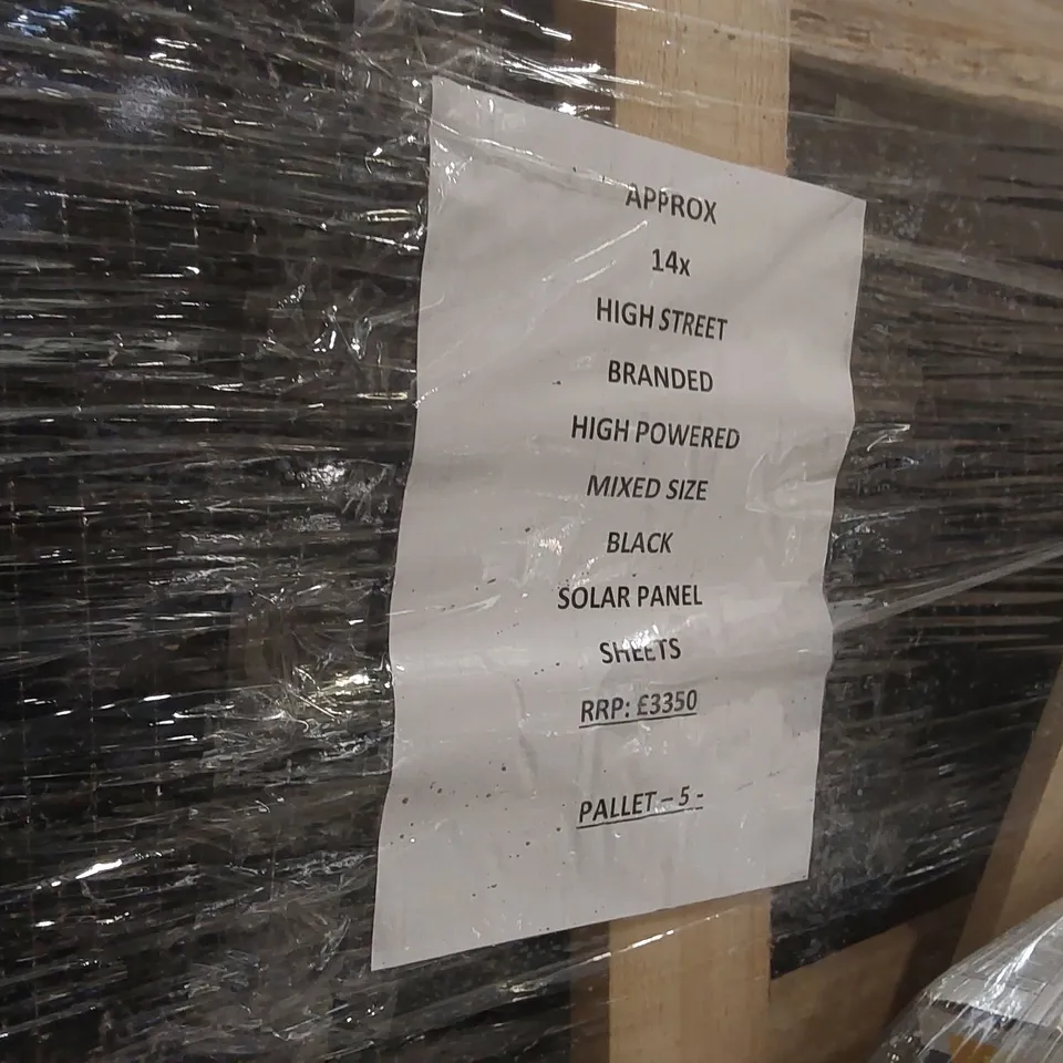 PALLET CONTAINING APPROXIMATELY 14x HIGH STREET BRANDED HIGH POWERED MIXED SOLAR PANELS