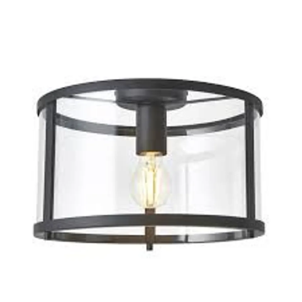 BOXED ENDON LIGHTING HOPTON BLACK CLEAR GLASS FLUSH CEILING LIGHT