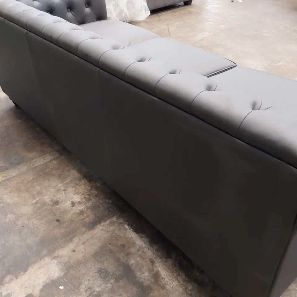 DESIGNER THREE SEATER CHESTERFIELD SOFA GREY LEATHER 