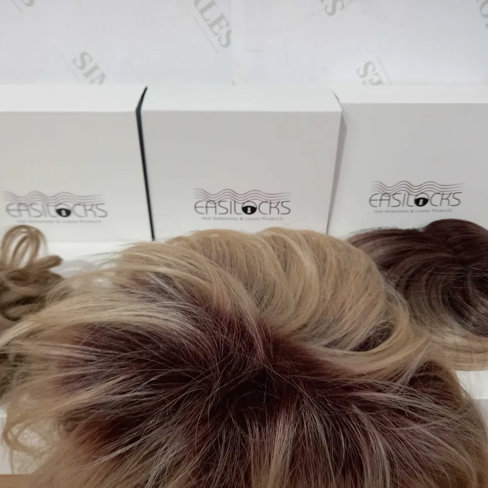 EASILOCKS HAIR BUNDLE OF 6 BOXES: PEARL & OAK - 2 X SCRUNCHIE, 1 X AMY WIG, 1 X FRINGE, 1 X 16" BLOWDRY CLIP-IN & 1 X SUPER SMOOTH CLIP-IN