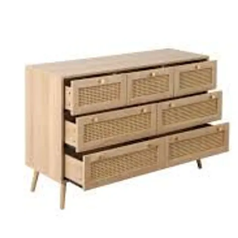 BOXED CROXLEY 7 DRAWER RATTAN CHEST OAK BOX (1 BOX: