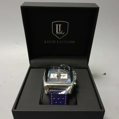 MENS LOUIS LACOMBE WATCH β SQUARE DIAL WITH WHITE SUB DIALS β LEATHER STRAP β 3ATM β HAND ASSEMBLED