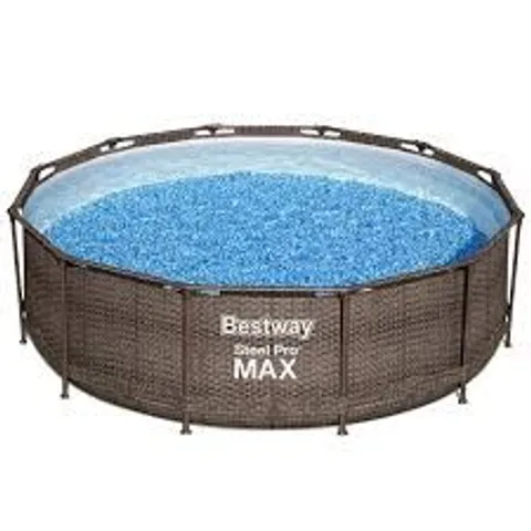 BOXED BESTWAY 12FT STEEL PRO MAX RATTAN DELUXE POOL SET, FILTER PUMP WITH LADDER (1 BOX)