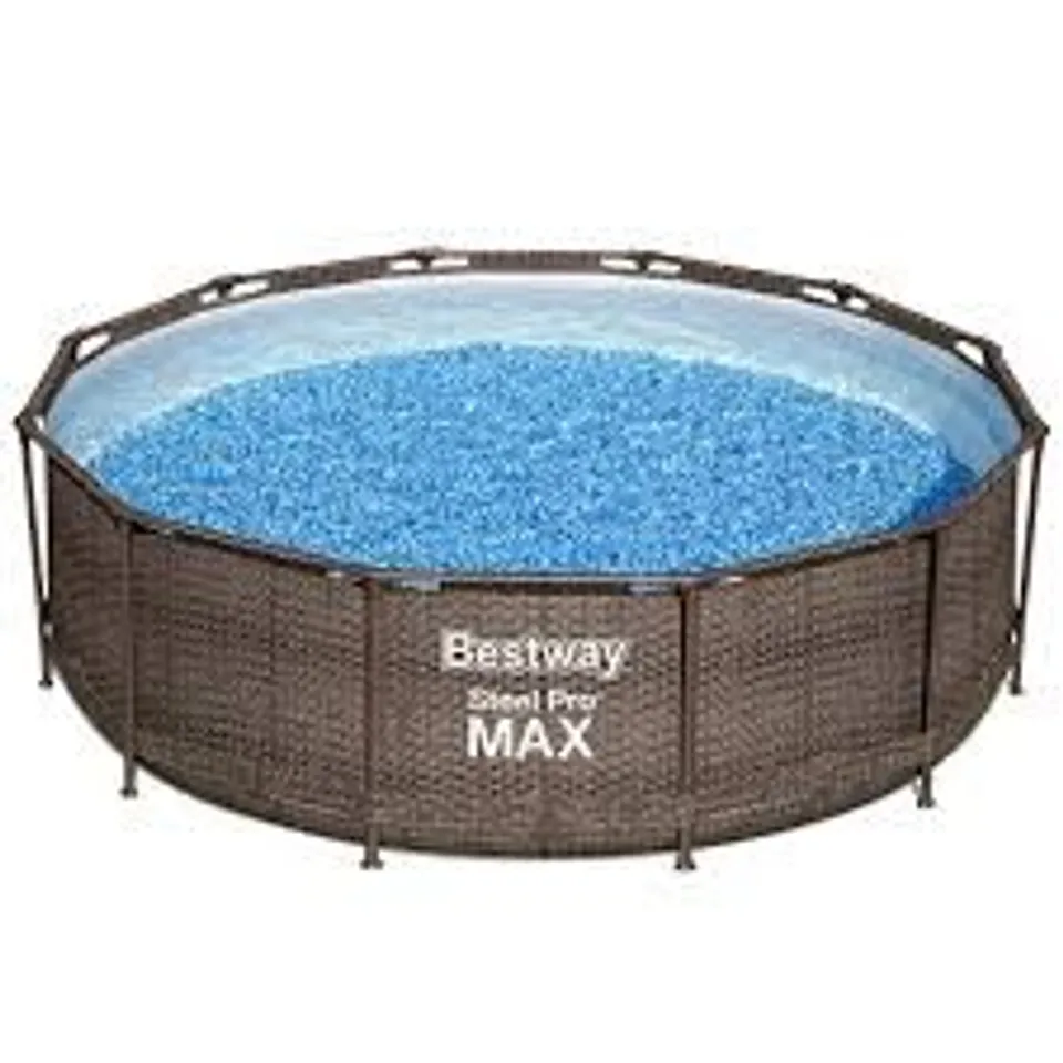 BOXED BESTWAY 12FT STEEL PRO MAX RATTAN DELUXE POOL SET, FILTER PUMP WITH LADDER (1 BOX) RRP £369.99