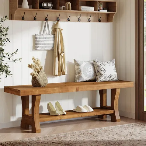 BOXED TRIBESIGNS 55" ENTRYWAY BENCH, SOLID WOOD END OF BED BENCH DINING SEAT