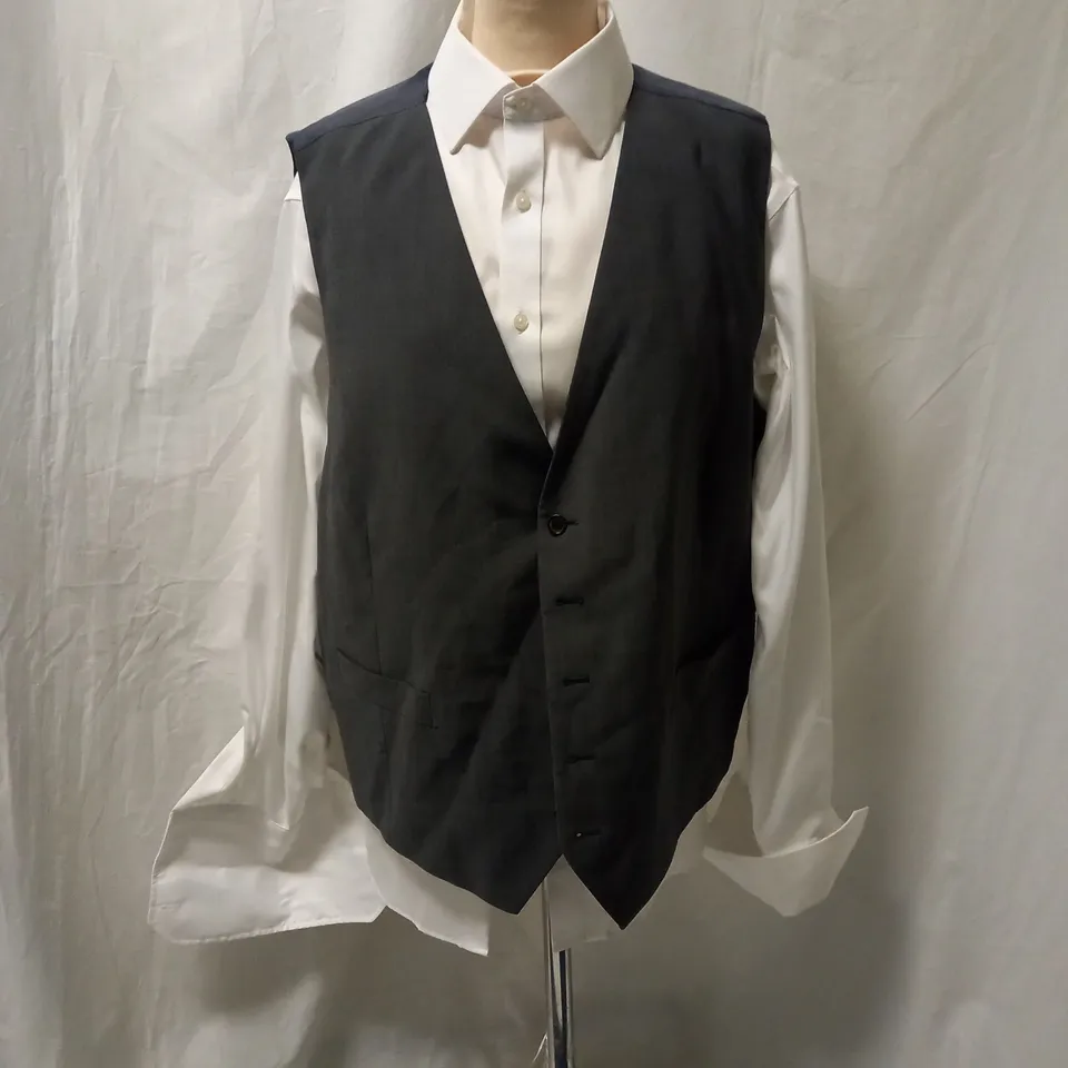 M&S FULL SUIT INCLUDING TROUSERS, SHIRT AND WAISTCOAT AND JACKET - SEE SIZES BELOW