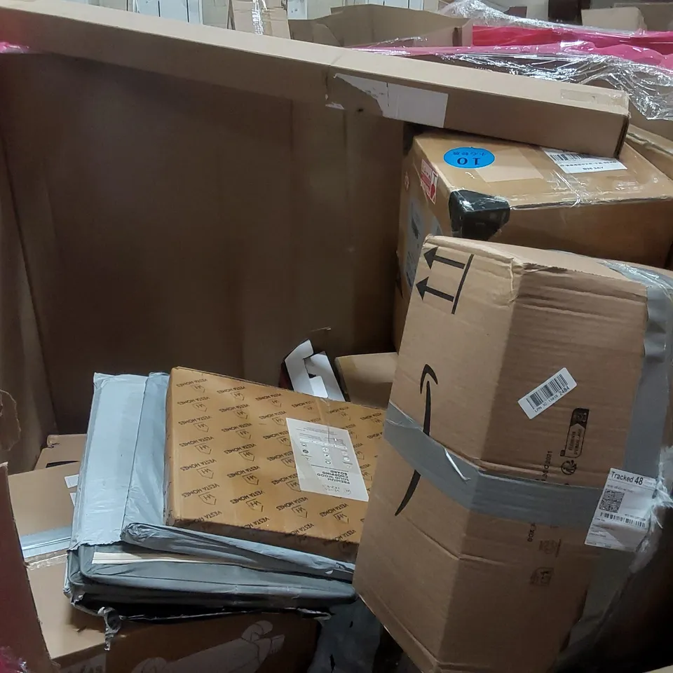 PALLET OF ASSORTED ITEMS INCLUDING: OFFICE STOOL, SMART AIR PURIFIER, DOG WHEELCHAIR, PARASOL, HEAD JUNIOR TENNIS RACKET ECT