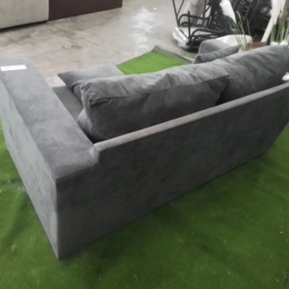 DESIGNER GREY FABRIC TWO SEATER SOFABED WITH SIDE CUSHIONS