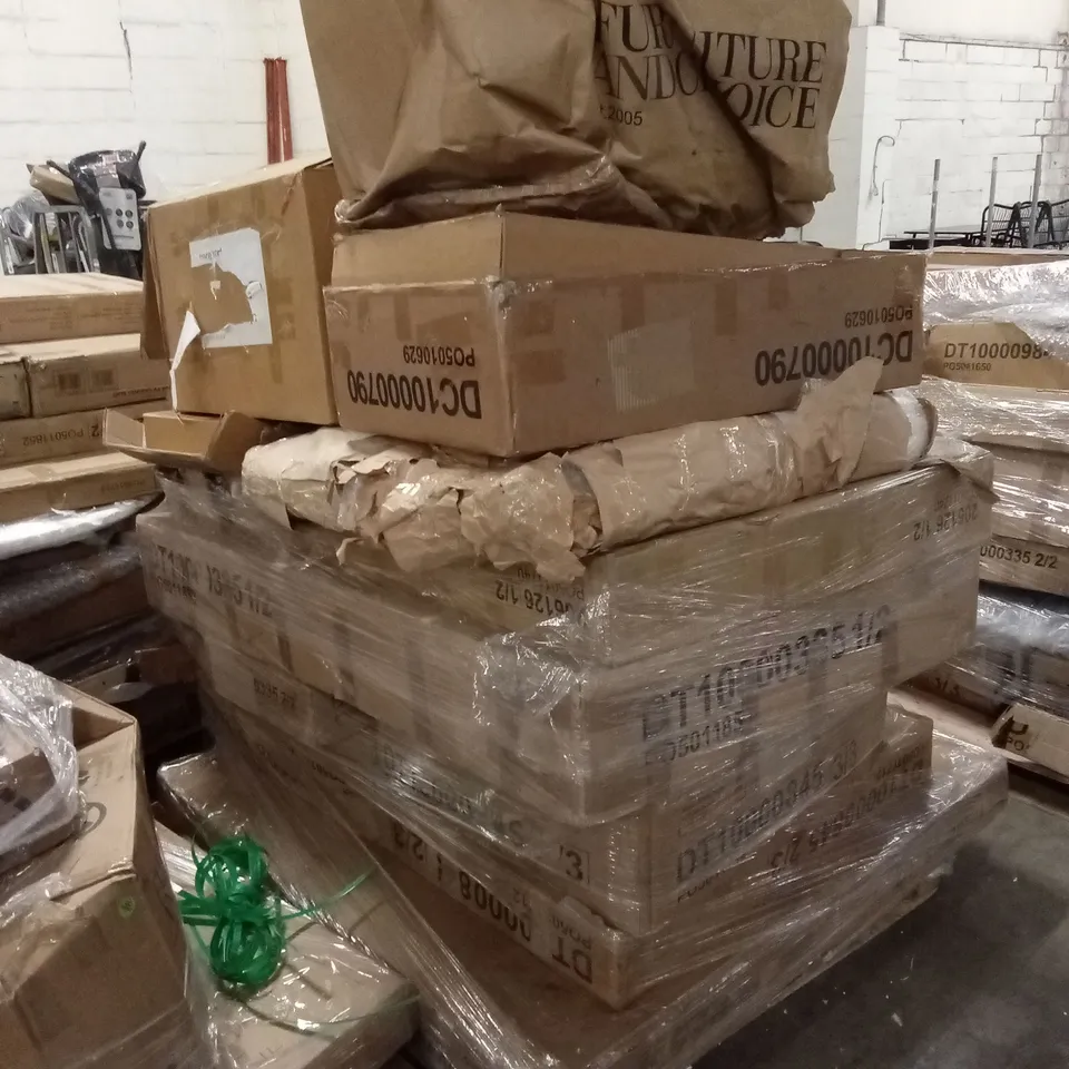 PALLET OF ASSORTED INCOMPLETE DESIGNER FURNITURE PARTS AND PIECES
