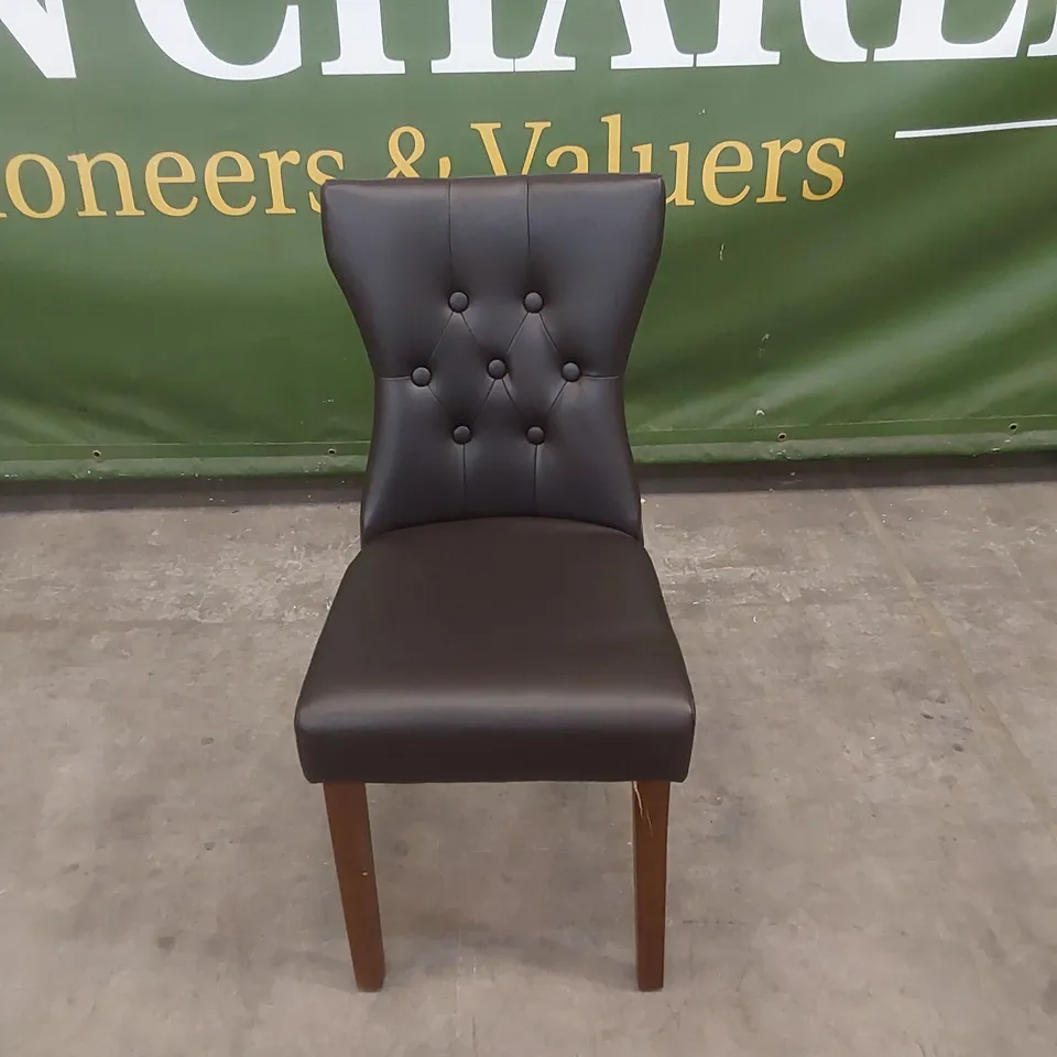 DESIGNER CHOCOLATE LEATHER BUTTON BACK DINING CHAIR