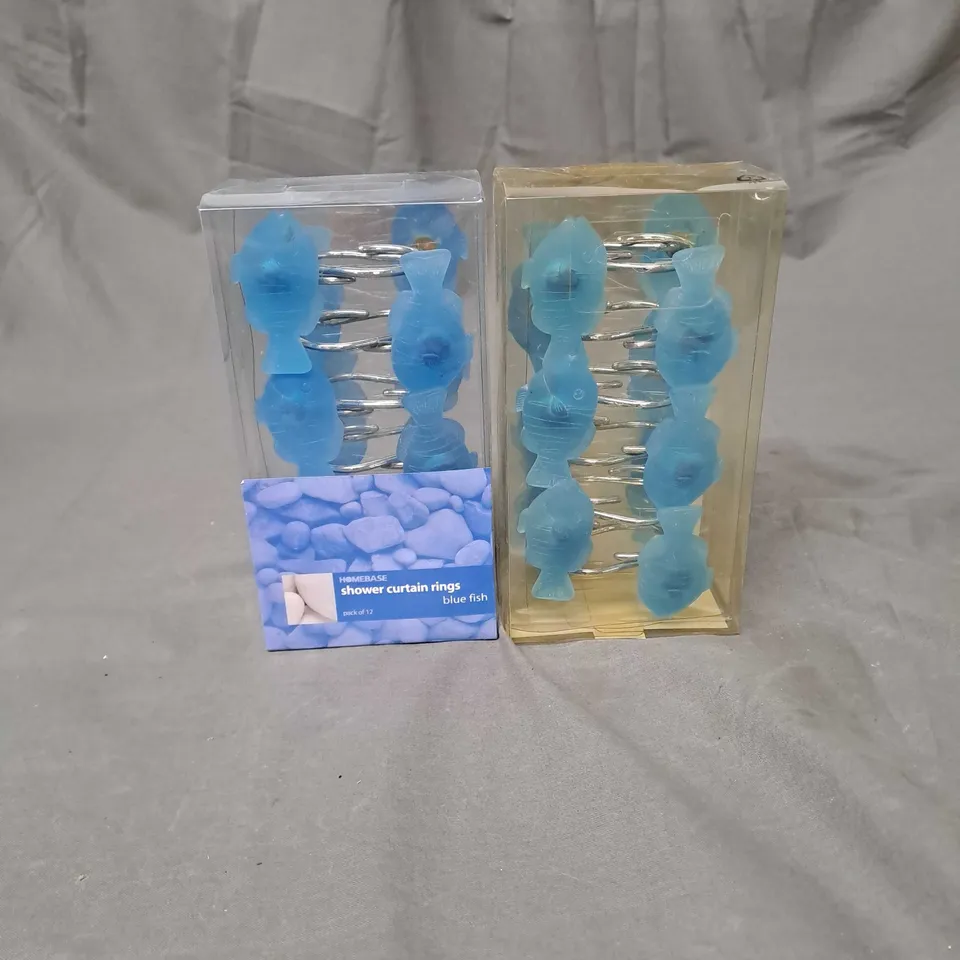 CAGE OF APPROXIMATELY 100 HOMEBASE 2PACK BLUE FISH SHOWER CURTAIN RINGS - COLLECTION ONLY