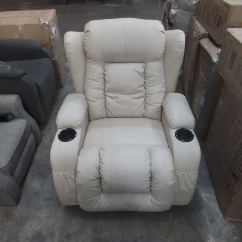 DESIGNER POWER RECLINING ROCKING SWIVEL EASY CHAIR IN CREAM FAUX LEATHER