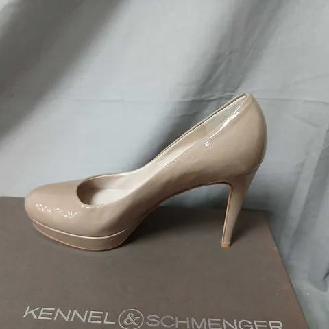 KENNEL & SCHMENGER TAUPE PATENT LEATHER HIGH-HEEL COURT SHOES – SOFTLACK FROST, BOXED SIZE 4