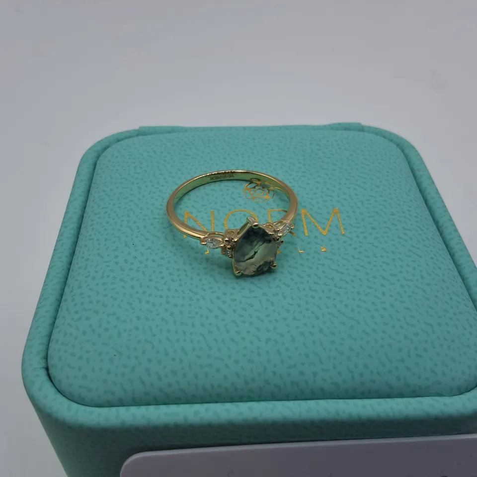 NORM JEWELS STUNNING PEAR MOSS AGATE ENGAGEMENT RING