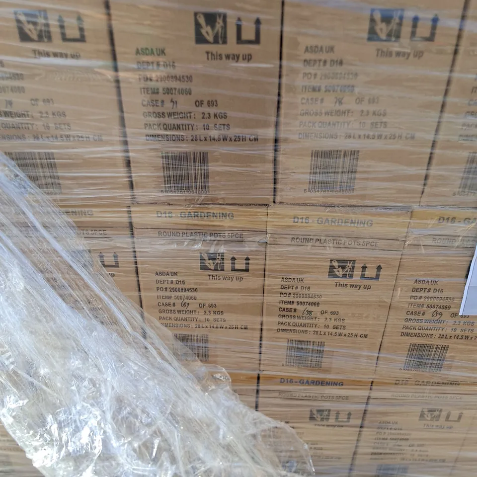 PALLET OF A LARGE AMOUNT OF ASSORTED ROUND PLASTIC PLANT POTS - COLLECTION ONLY 