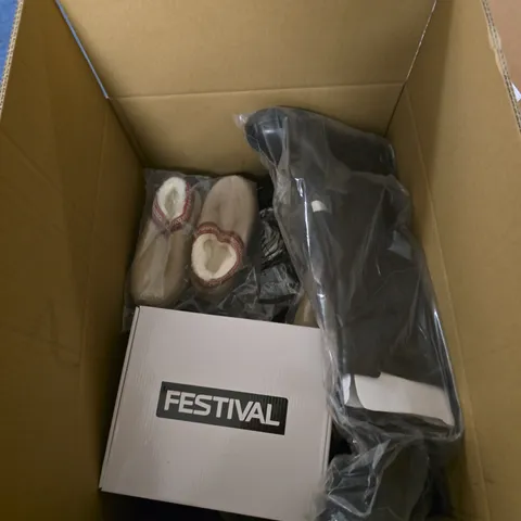 BOX OF APPROXIMATELY 15 PAIRS OF SHOES IN VARIOUS STYLES , COLOURS AND SIZES