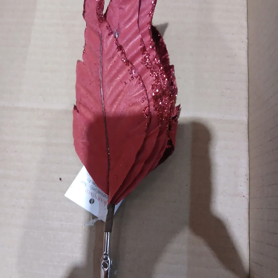 APPROXIMATELY 24 GISELA GRAHAM LONDON GLITTERED RED ARTIFICIAL LEAF CLIP ON STEM