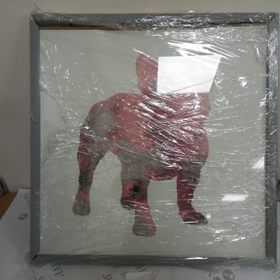 FRAMED DOG ART PIECE (FRAME DAMAGED) (52x52cm)