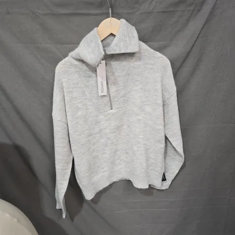 ROMAN KNIT ZIP-NECK SWEATER – GREY, SIZE M