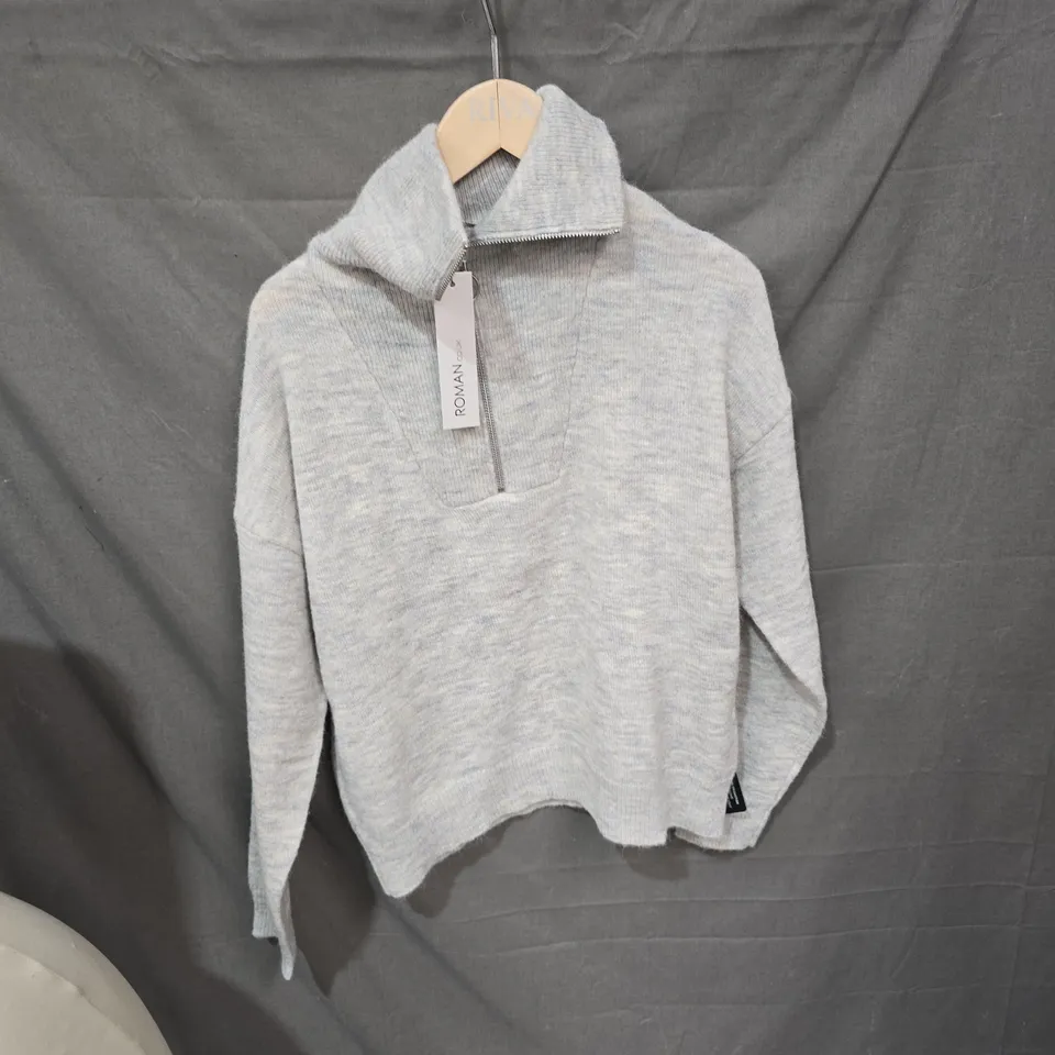 ROMAN KNIT ZIP-NECK SWEATER – GREY, SIZE M