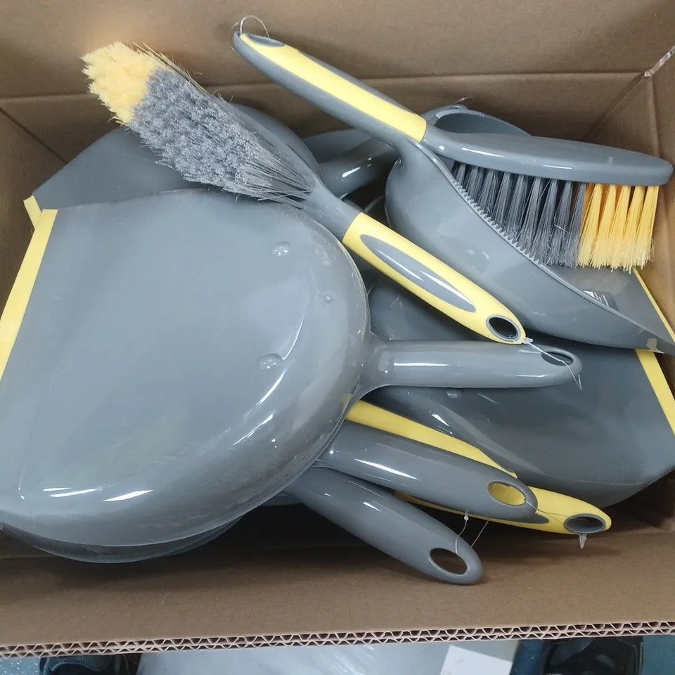 APPROXIMATELY 14 GEORGE HOME GREY/YELLOW DUSTPAN AND BRUSHES
