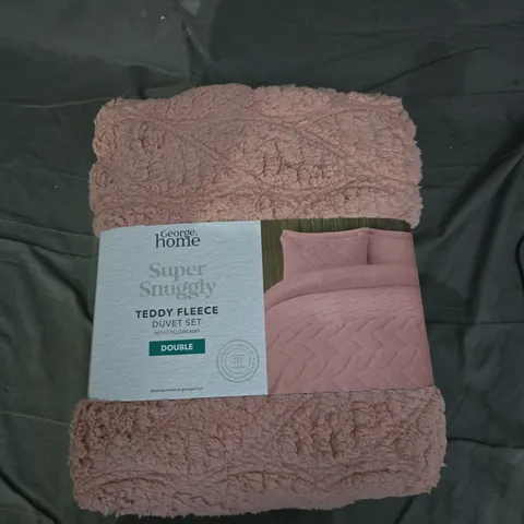 GEORGE HOME TEDDY FLEECE DUVET SET – DOUBLE (2 PILLOWCASES), PINK