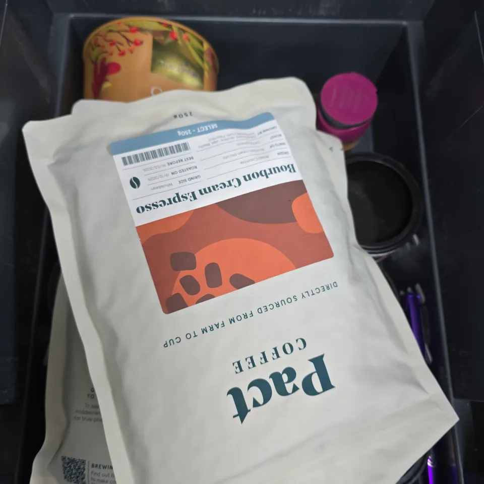 APPROXIMATELY 10 ASSORTED FOOD/DRINK PRODUCTS TO INCLUDE REESE'S, PACT COFFEE, PICK UP BARS ETC 