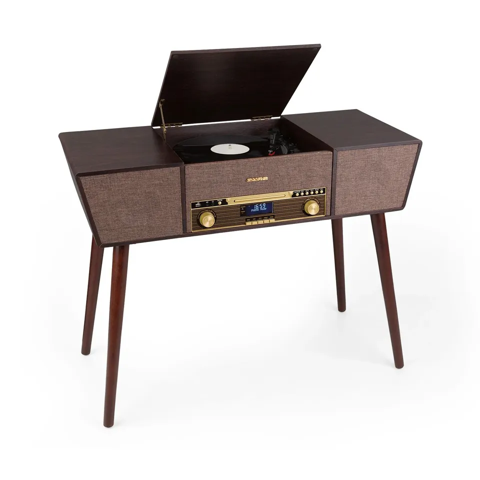 BOXED AUNA TURNTABLE RETRO STEREO RECORD PLAYER VINYL BLUETOOTH CD PLAYER FM DAB