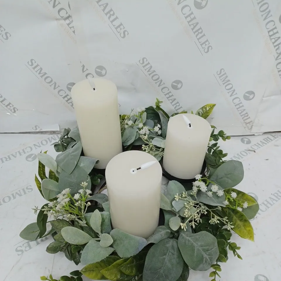 HOME REFLECTIONS 3 IN 1 FLAMELESS CANDLE WITH WREATH SET - SAGE 