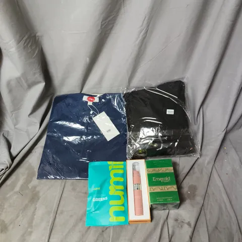 BOX OF APPROXIMATELY 20 ASSORTED HOUSEHOLD ITEMS INCLUDING PERFUME, LADIES LARGE SHIRT, ADORE EYE GEL, NUMII GREENS ETC