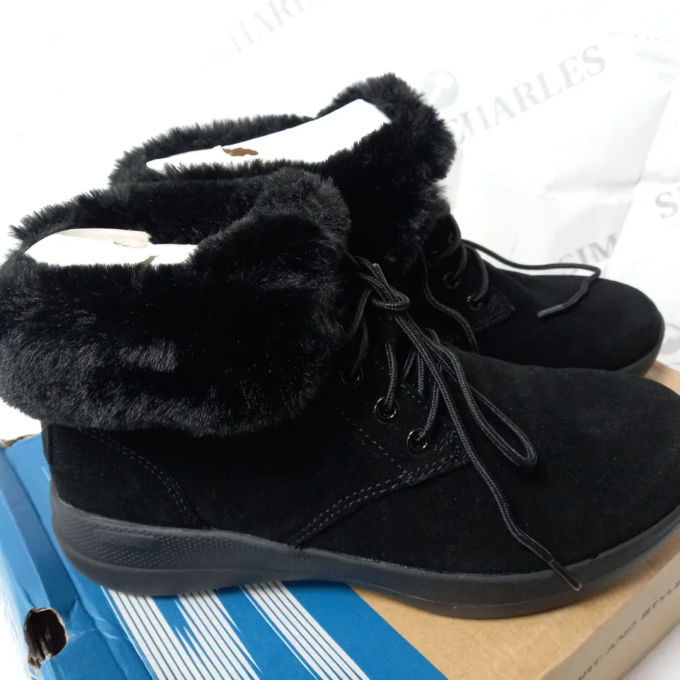SKECHERS GO WALK STABILITY SUEDE BOOTS, BLACK - SIZE 4.5