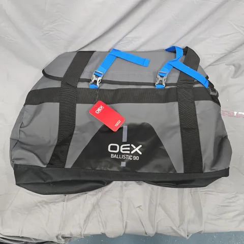 OEX BALLISTIC 90 DUFFLE BAG – GREY/BLACK WITH BLUE STRAPS