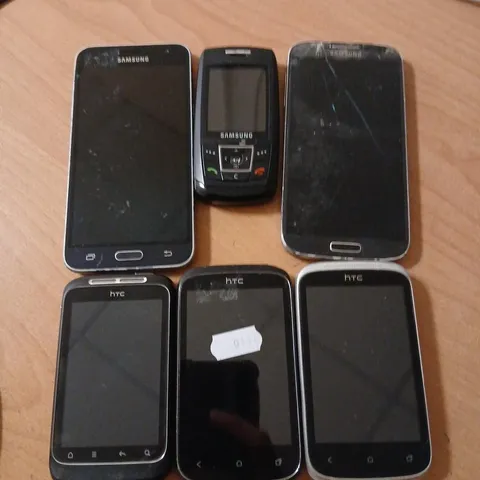 SIX ASSORTED MOBILE PHONES TO INCLUDE; SAMSUNG AND HTC