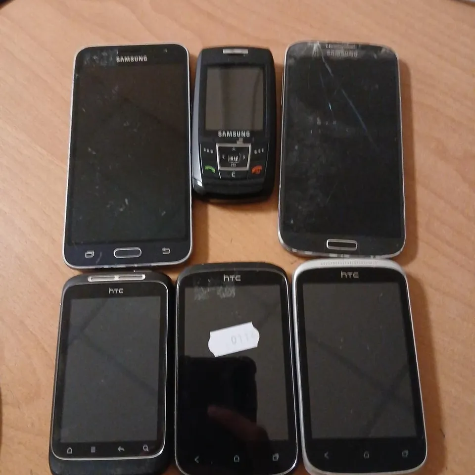 SIX ASSORTED MOBILE PHONES TO INCLUDE; SAMSUNG AND HTC