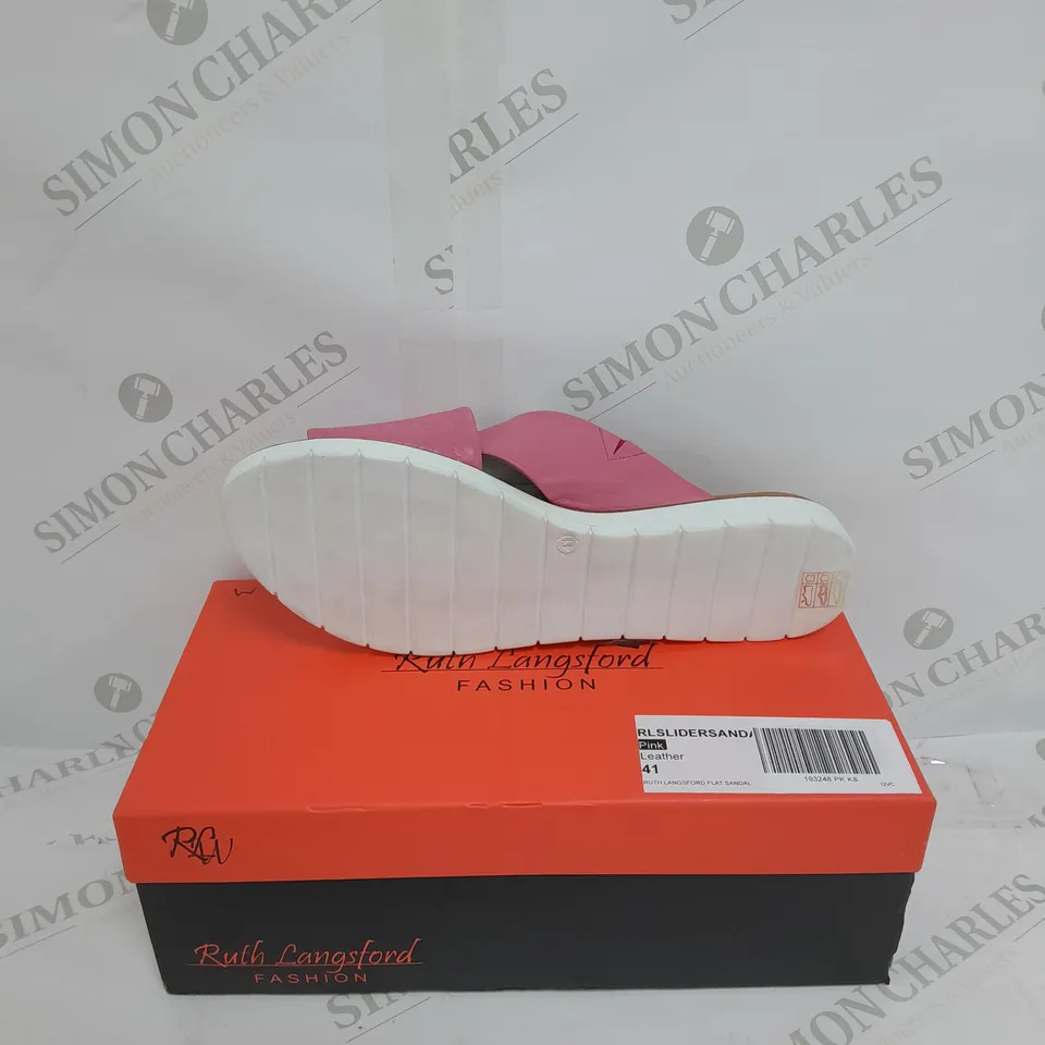 BOXED PAIR OF RUTH LANGSFORD FLAT SLIDE SANDALS IN PINK SIZE 8
