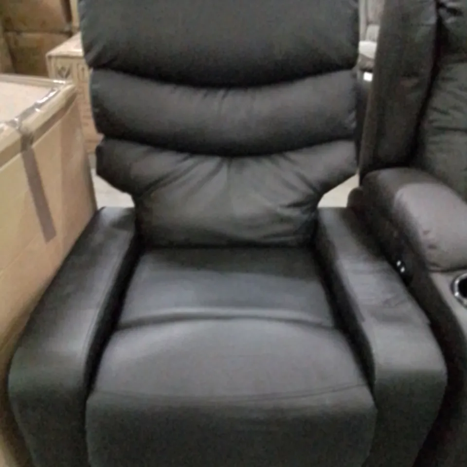 DESIGNER MANUAL RECLINING EASY CHAIR BLACK FAUX LEATHER 