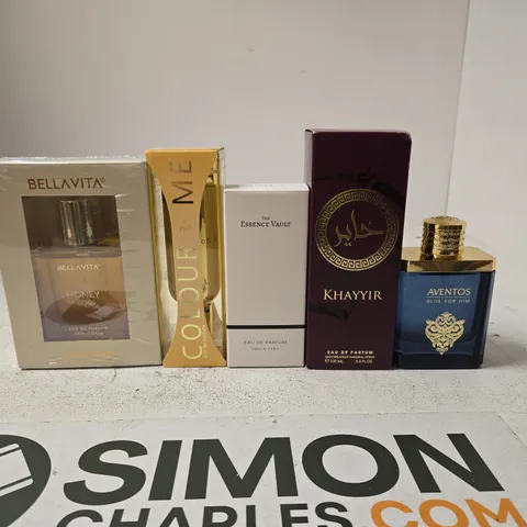 TOTE OF APPROXIMATELY 20 ASSORTED FRAGRANCE ITEMS TO INCLUDE BELLAVITA HONEY OUD, COLOUR ME GOLD, THE ESSENCE VAULT, KHAYYIR, AVENTOS BLUE FOR HIM ETC