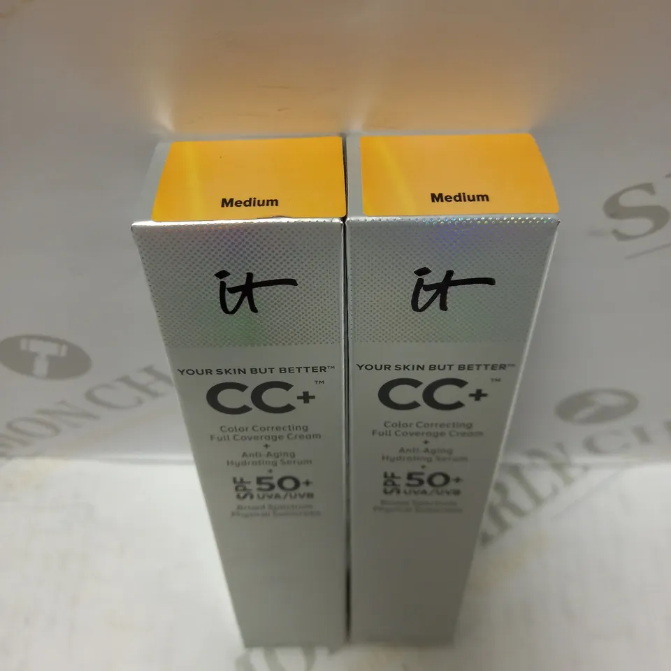 LOT OF 2 X 32ML IT COSMETICS CC FULL COVERAGE CREAM/ANTI-AGING HYDRATING SERUM SPF50 - MEDIUM