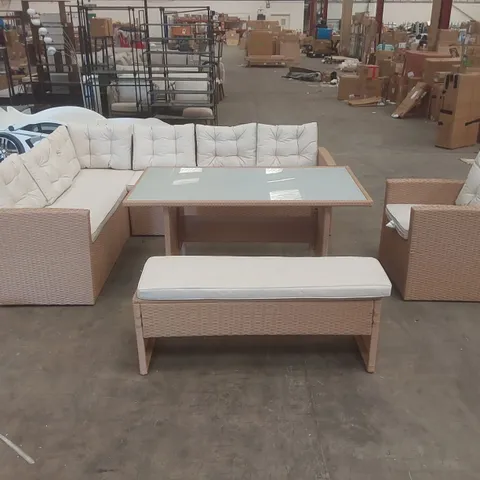 FURNITUREBOX MARBELLA BEIGE RATTAN 9 SEAT SOFA GARDEN DINING SET