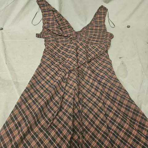 NOBODYS CHILD HARMONY MIDI DRESS – BROWN PLAID, UK 12