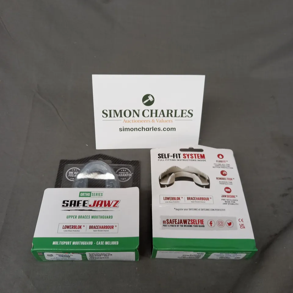 BOX OF APPROXIMATELY 50 SAFEJAWS ORTHO CRYSTAL CLEAR BRACES MOUTHGUARD