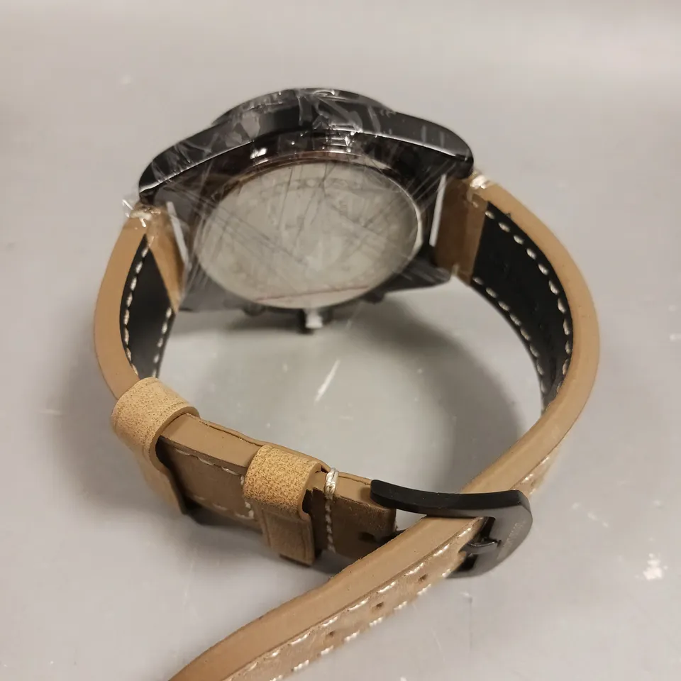 MENS LOUIS LACOMBE CHRONGRAPH WATCH – 3 SUB DIALS – BLACK CASE – LEATHER STRAP