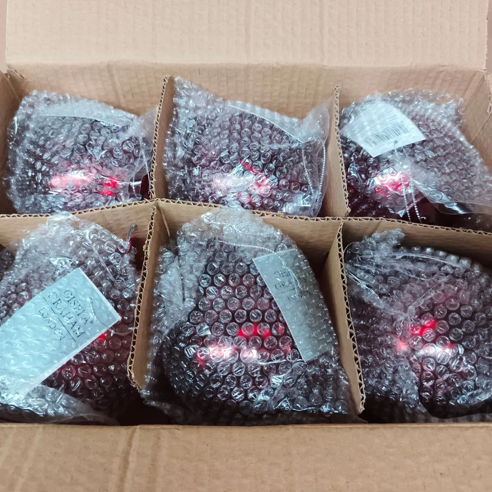 APPROXIMATELY 48 GISELA GRAHAM RED GLASS SWIRL BAUBLES