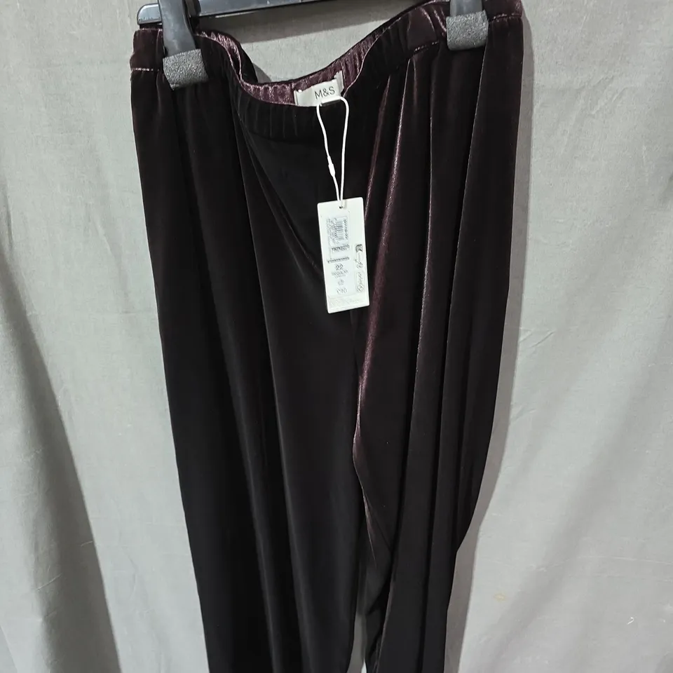 M&S VELVET WIDE-LEG TROUSERS, UK 22 REG, BLACK
